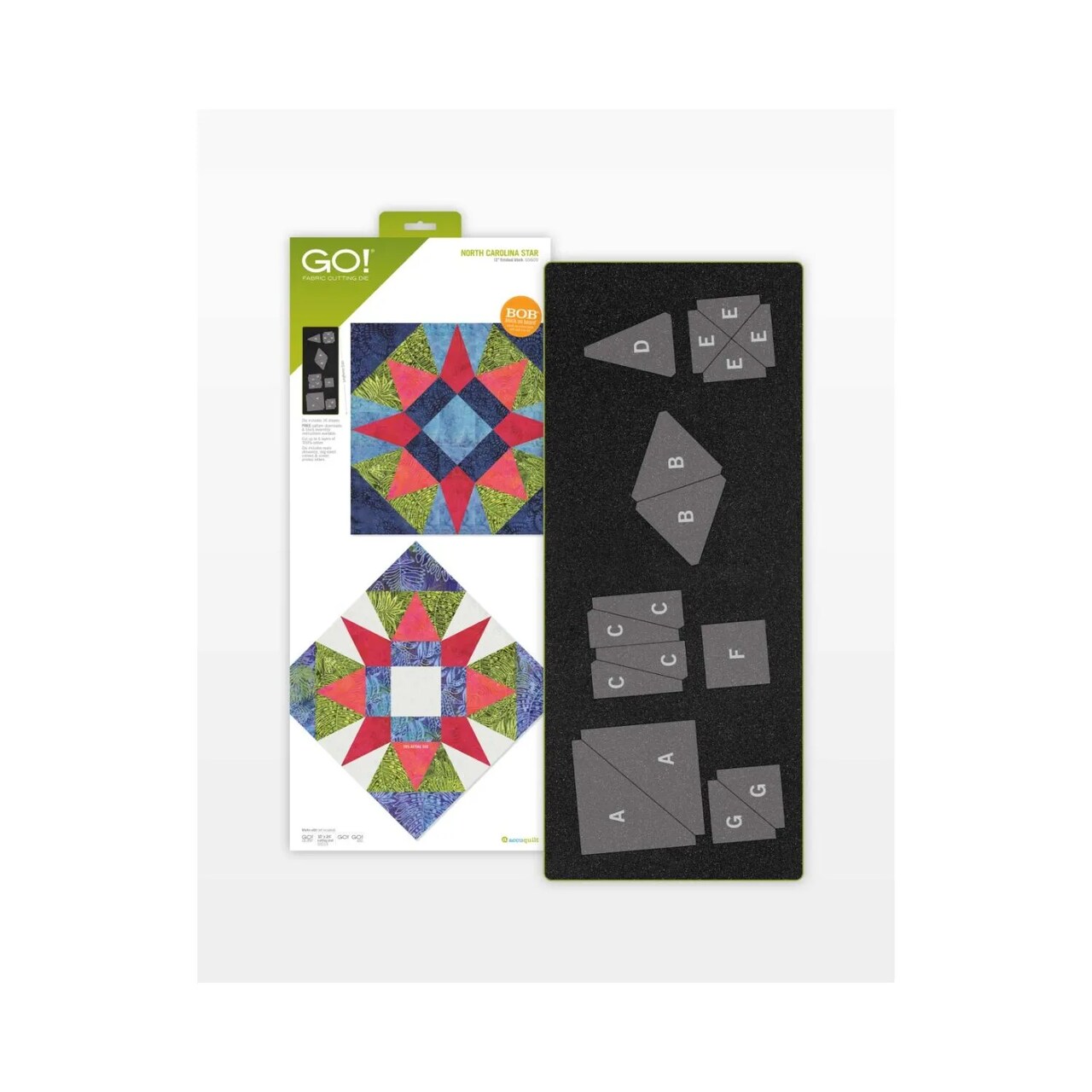 AccuQuilt GO! North Carolina Star Die – 12" Finished Quilt Block, 10" x 24" Die Board, Fits GO! Fabric Cutter